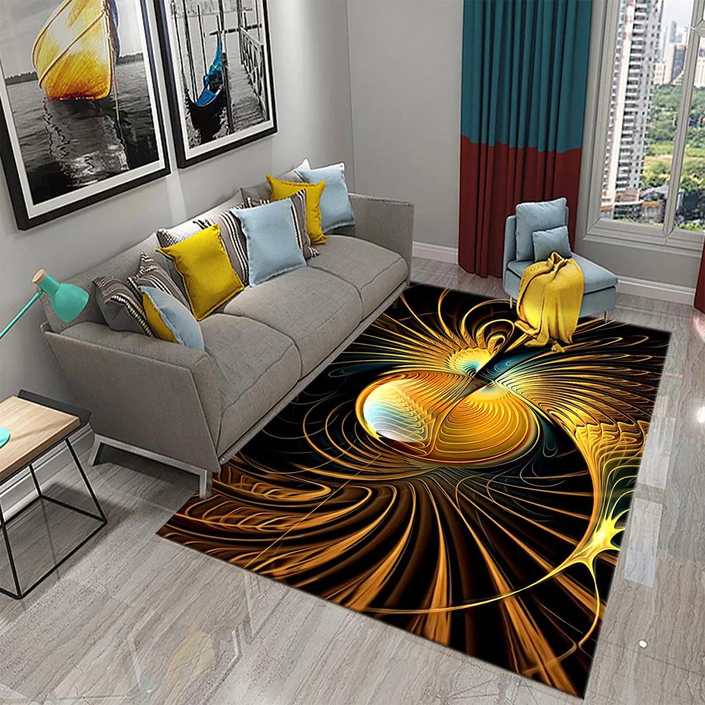 3D Black Golden Luxury Carpet for Living Room Bedroom Bedside Rugs European Style Hallway Decor Carpets Bathroom Non-slip Rugs