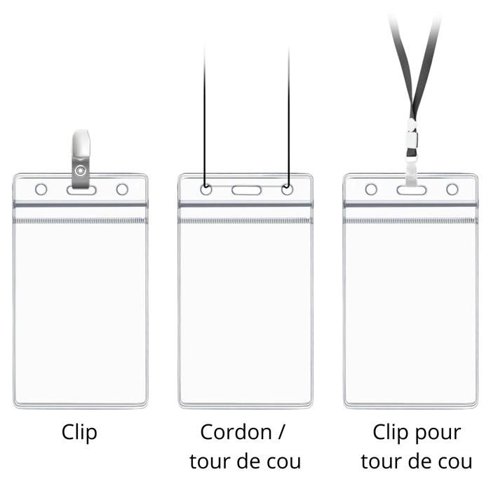 Porte-Badge Souple Transparent à Zip Format Vertical [Lot 100] pour badge visiteur/carte d’accès/cantine/transport Phonillico®