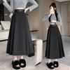 Petite High-Waisted Gray Pleated A-Line Skirt for Women - Slim-Fit, Mid-Length, Spring/Autumn 2025 Collection