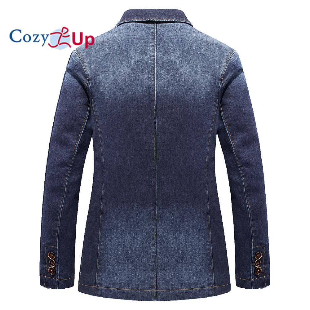 Cozy Up Men`s Vintage Label Collar Denim Jeans Jacket Trench Coat