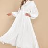 Women's Casual Button-Lapel Solid Color Pleated Long Sleeve Maxi Dress
