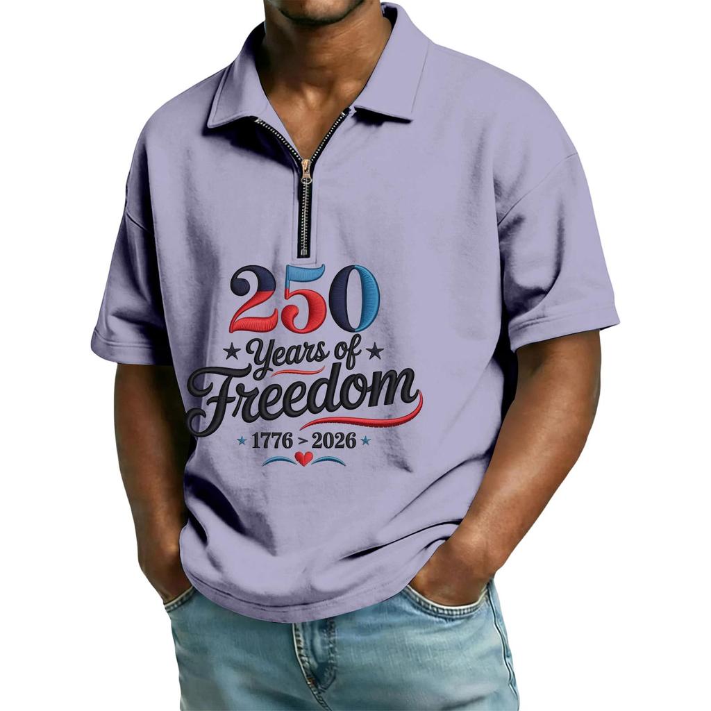 Men's Casual Loose American Independence Day Printed T-shirt Lapel Short Sleeve Daily Tops