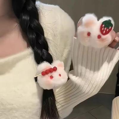 Sugar Gourd Rabbit Hairy Hair Band Hairpin Female Soft Cute Cute Blush Rabbit Hair Rope Student Ponytail Hair Accessories