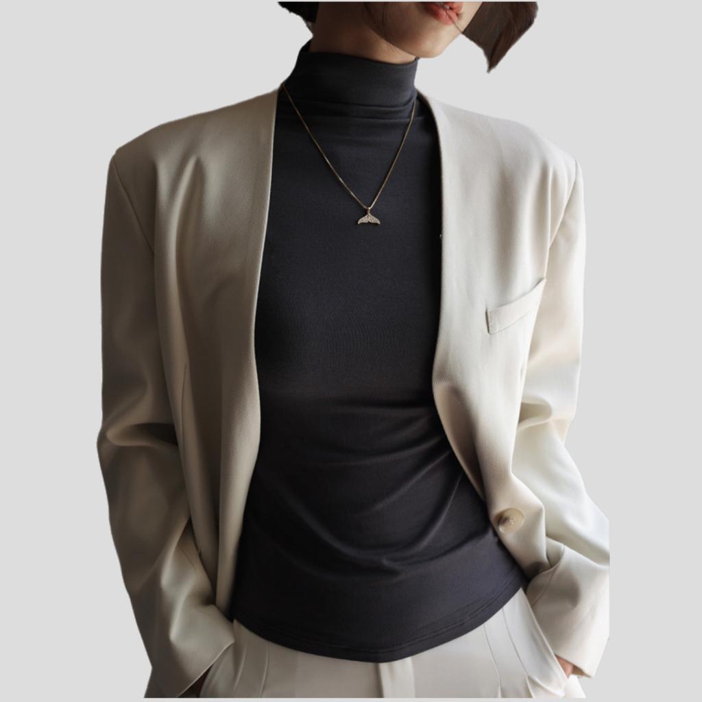 Simple Women's Modal Base Shirt Half-High Neck Pullover Base Shirt Slim-Fit Long Sleeve Stretch T-Shirt