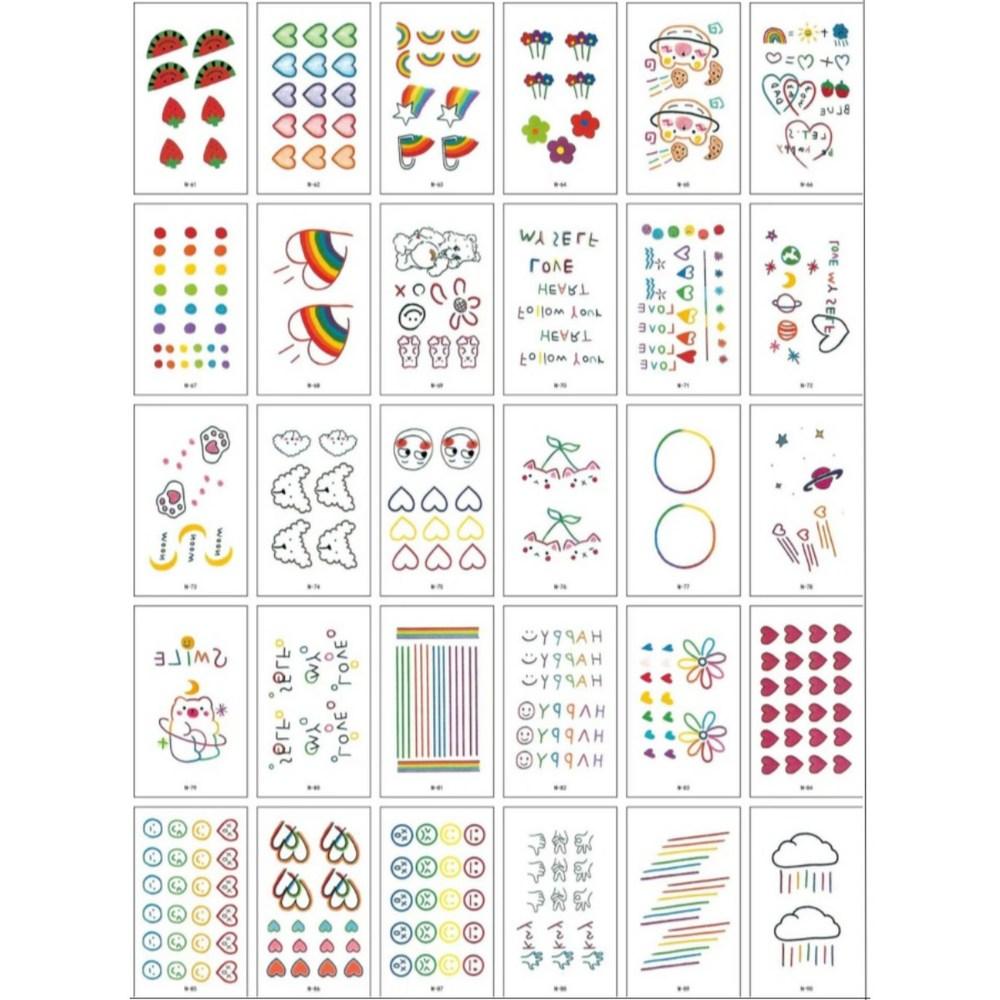 30 Types 1 Set Flower Mini Kids Tattoo Sticker Henna Tattoo Butterfly English Lettering Transfer Sticker Y 1 pcs 22_N3(Strawberry