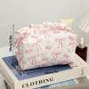 Portable Bow Quilted Cosmetic Bag Large Capacity Makeup Organizer Travel Toiletry Bag Zipper Lightweight Ruffles Storage Bag