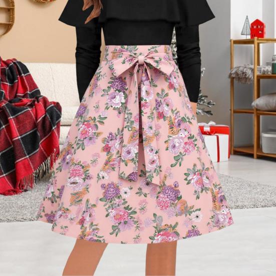 Women Skirt Fit A-Line Style High Midi Mid-calf Skirt Work Leisure