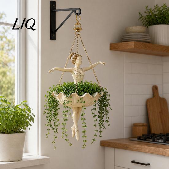 Artistic Hanging Planter Ballet Dancer Planter, Cute Resin Ballerina Plant Pot, Elegant Holder for Trailing Vines Succulents Spider Plants Pot