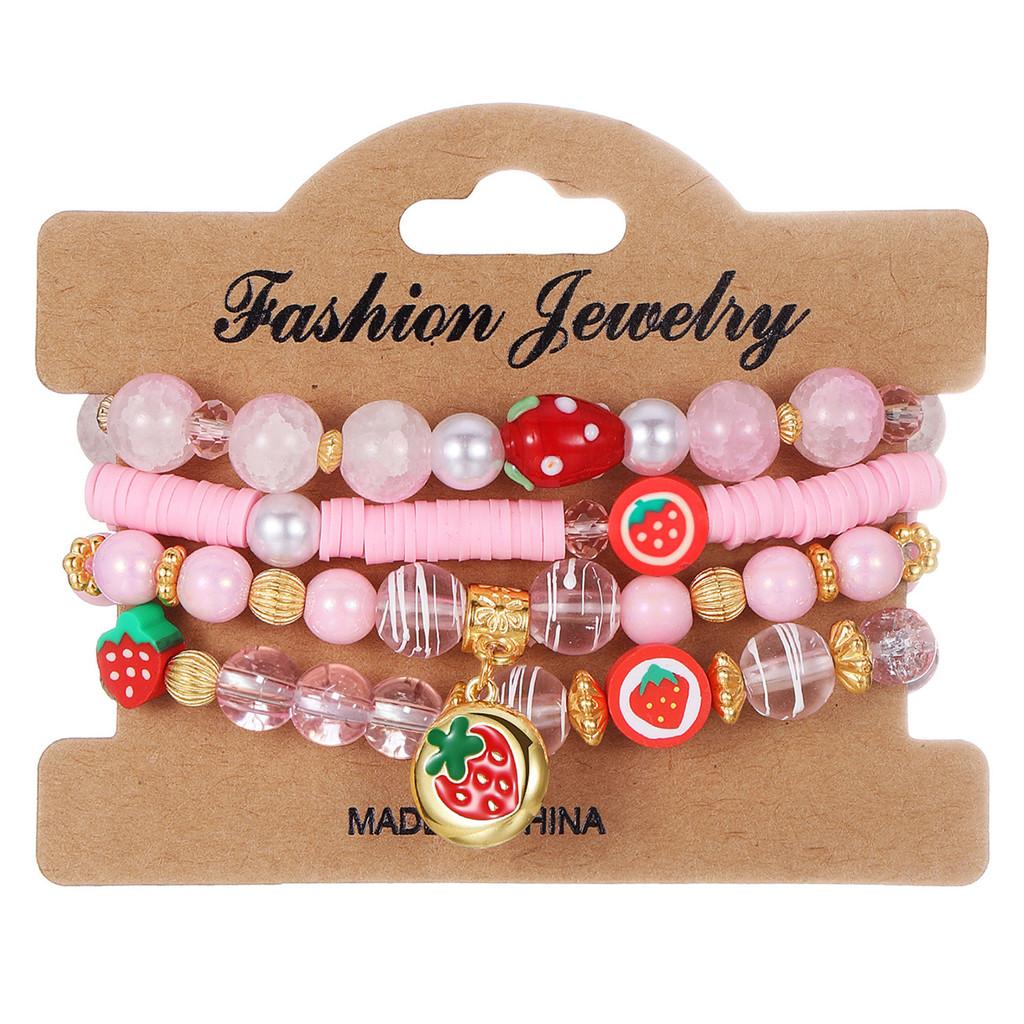 Strawberry Pendant Beaded Bracelet Set With Crystal Glass For Womens Fashion Accessories