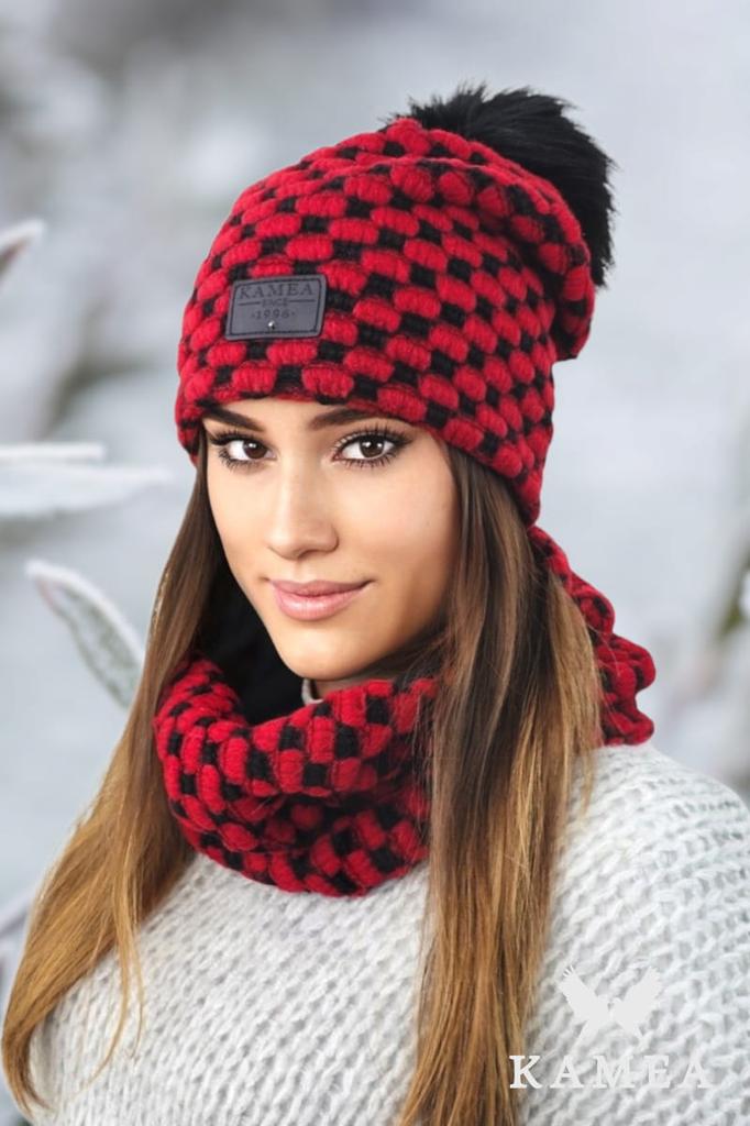 Imelda Winter Fleece Set with Hat and Neck Warmer, Red