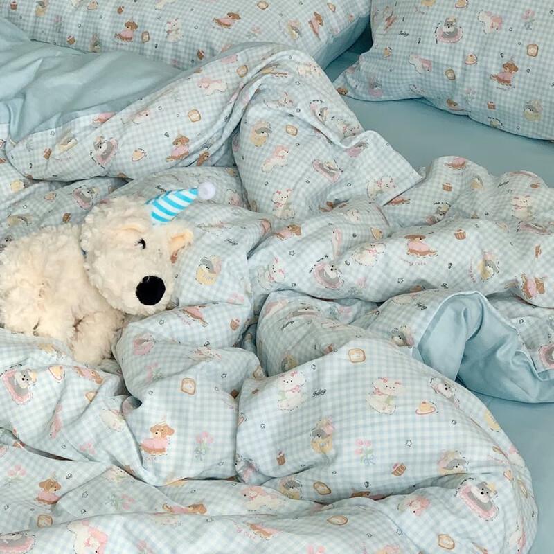 LISM Cute Beibei Double-Layer Cotton Gauze 4-Piece Bedding Set