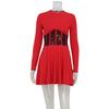Women's Autumn Winter Fashion Round Neck Long Sleeve Dress Mesh Stitching Thin A-line Dress