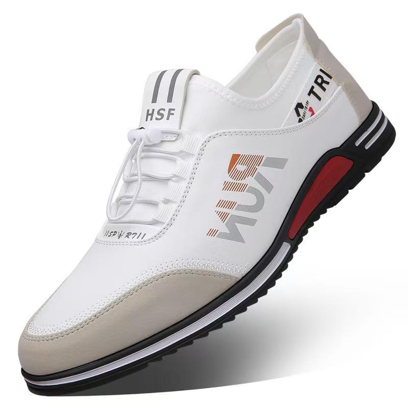 

Men s shoes spring 2025 new soft-soled Doudou shoes elastic band casual leather shoes breathable microfiber leather soft sole soft surface 44 білий