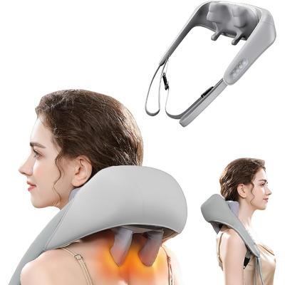 Massager Shoulder Neck Massager with Heat, Shiatsu Massager, 2 Massage Types, 6 Silicone Massage Heads, Deep Tissue Kneading Electric Massagers