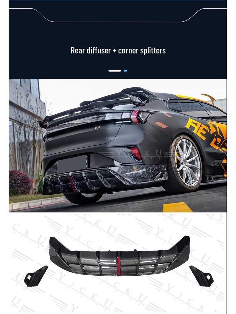 Zeekr 001 Body Kit: Carbon Fiber Front Lip, Side Skirts, Rear Diffuser, Spoiler, Roof Spoiler.