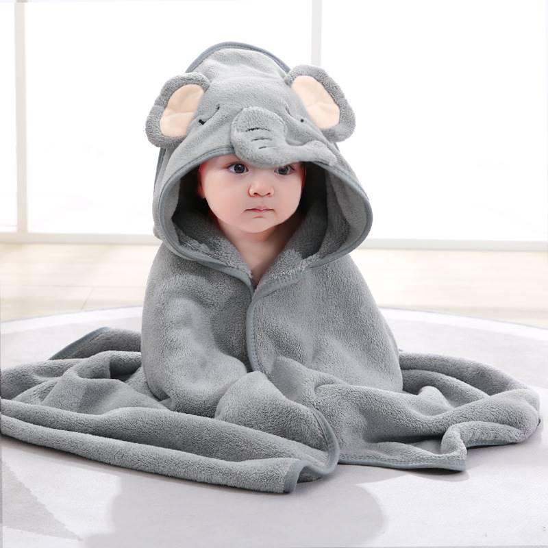 Baby Hooded Bath Towel with Cartoon Embroidery - Soft, Absorbent Coral Fleece Swaddle Cape