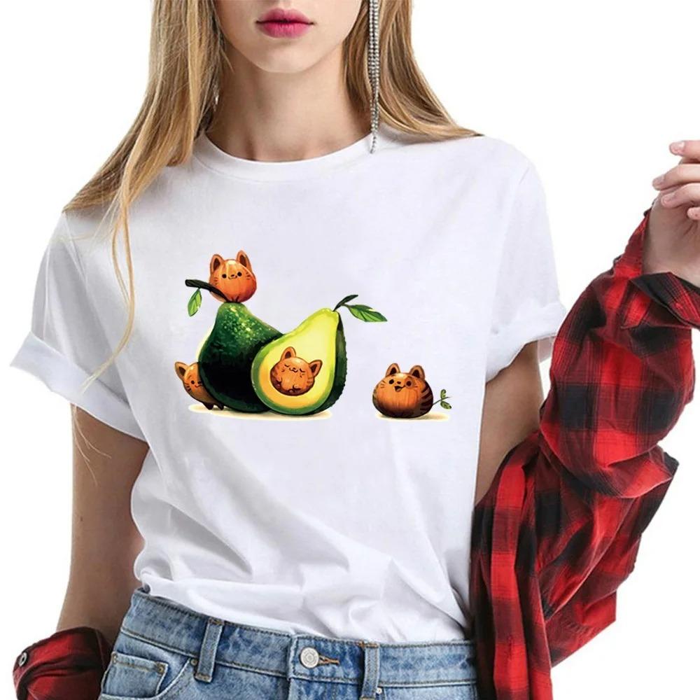 Cute Avocado Printed T-Shirt Short Sleeve Neck Fashion Casual Sport Aesthetic Gothic Clothes Summer Graphic Women'S T Shirt Gift