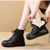 Women's Retro Chunky Sole Martin Boots Soft Leather Lace Up Ankle Boots with Buckle,Plush Lined for Autumn Winter,Round Toe Platform Booties