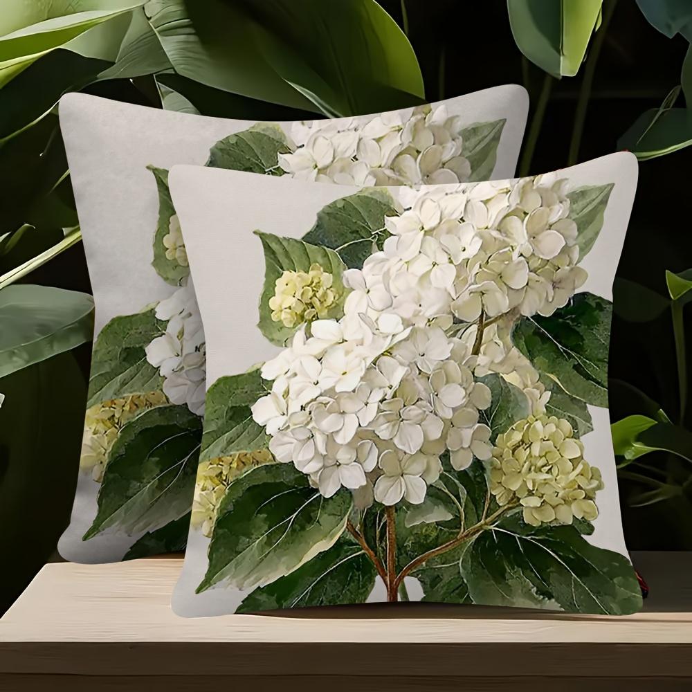 1 ks Potah na polštář s botanickým potiskem bílé hortenzie Polyester 2D Oboustranný potisk na polštář Pro domácí dekoraci Pohovka Ložnice El