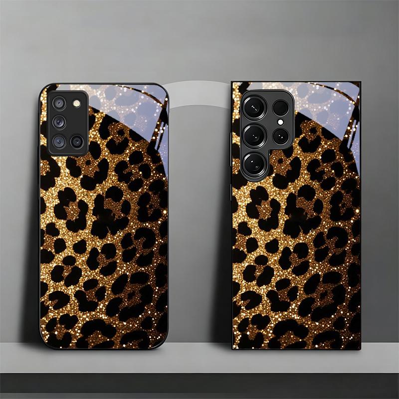 Gold Leopard Print Black Phone Case For Samsung A32 A33 A34 A35 A36 A37 A51 A52 A52s A53 A54 A55 A56 A57 A71 A72 A73 Glass Cover