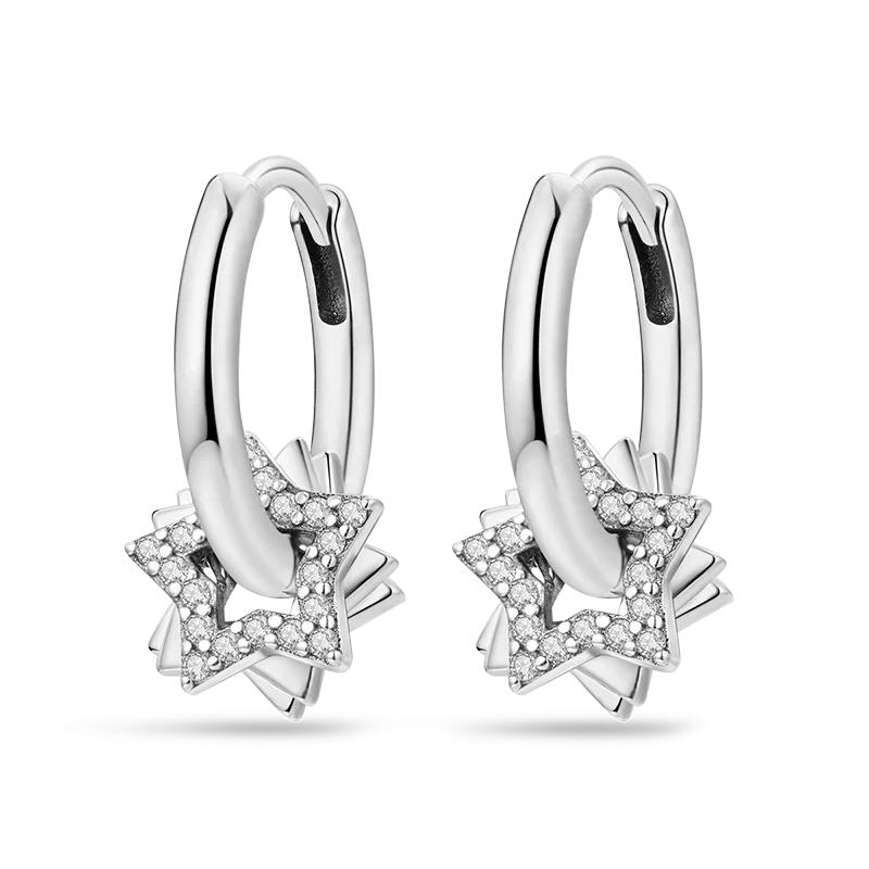 925 Sterling Silver Love Feather Moon Star Heart Earrings Fit Original Charms Hoop for Women Girls Stud Earring Jewelry Gifts