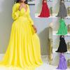 Neues, gelbes, hochtailliertes und dünnes, einfarbiges, temperamentvolles, retro-Chiffon-Langarm-Maxikleid
