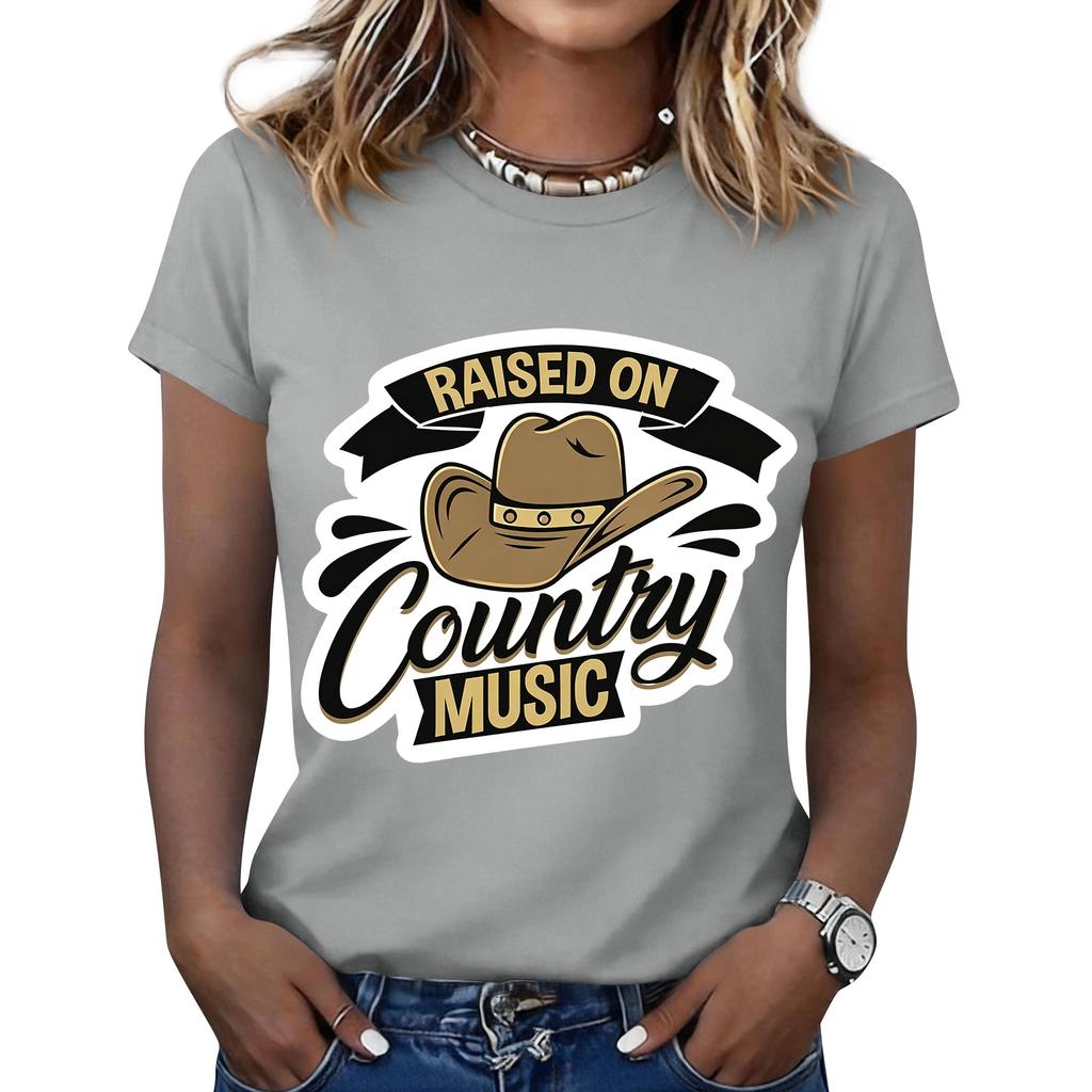 Women's Fashionable Casual Music Festival Print Round-Neck Short-Sleeve T-Shirt