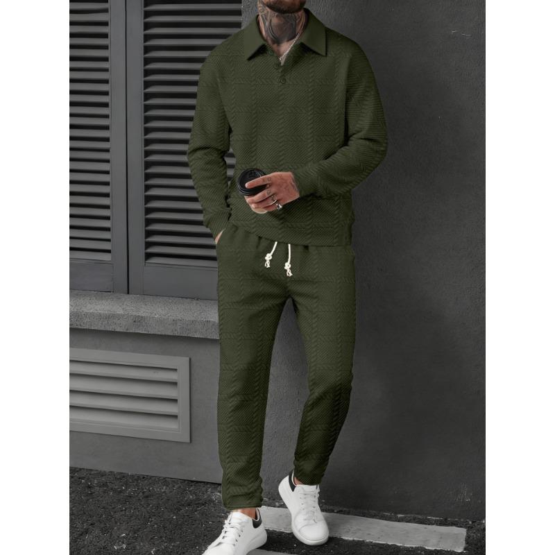 Frühlings- und Herbsttextur Herren Langarm Sport-Poloshirt Hosenanzug