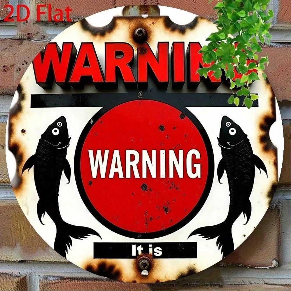 Vintage Rustic 8x8 Inch Round Aluminum Wall Sign Distressed Metal Fish Art Decor For Home Kitchen Bar Cafe
