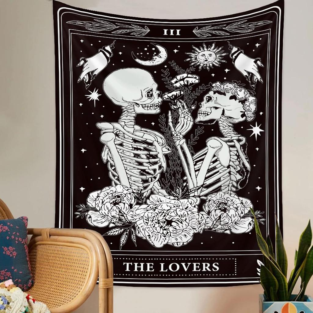 Naykow Skull Tapestries Black and White Skeleton Gothic Grunge Dark Witchy Wall Hanging Decor Tapestry for Bedroom Aesthetic Alt