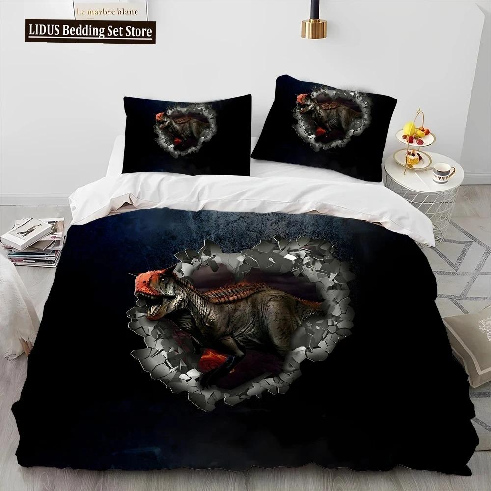 3D Cartoon Dinosaur Illusion Comforter Bedding Set,Duvet Cover Bed Set Quilt Cover Pillowcase,Queen Bedding Set For Boys Gift