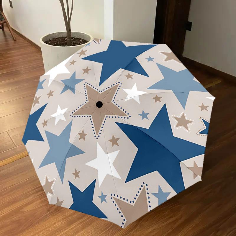 1PC Stars Circle Umbrella-8-Rib Reinforced Portable Folding Travel Suitable for All Seasons Outdoor Daily Use-G341