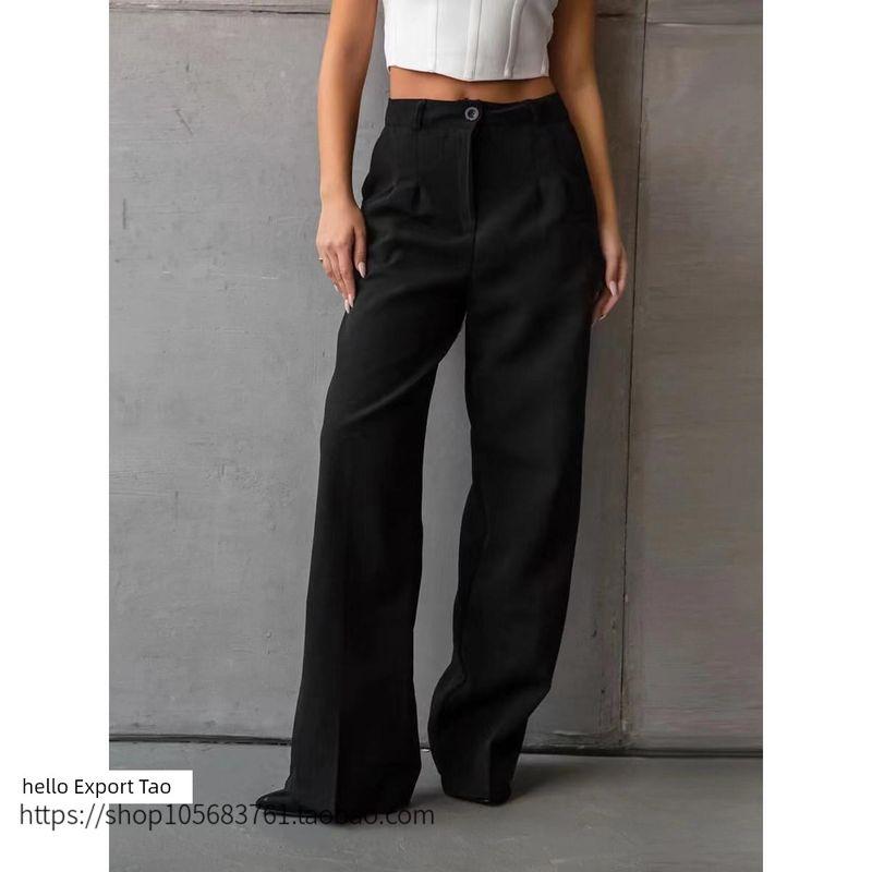 Fashion Wind Summer Black Elegant High Waist Straight Pants High Waisted Straight Leg Pants