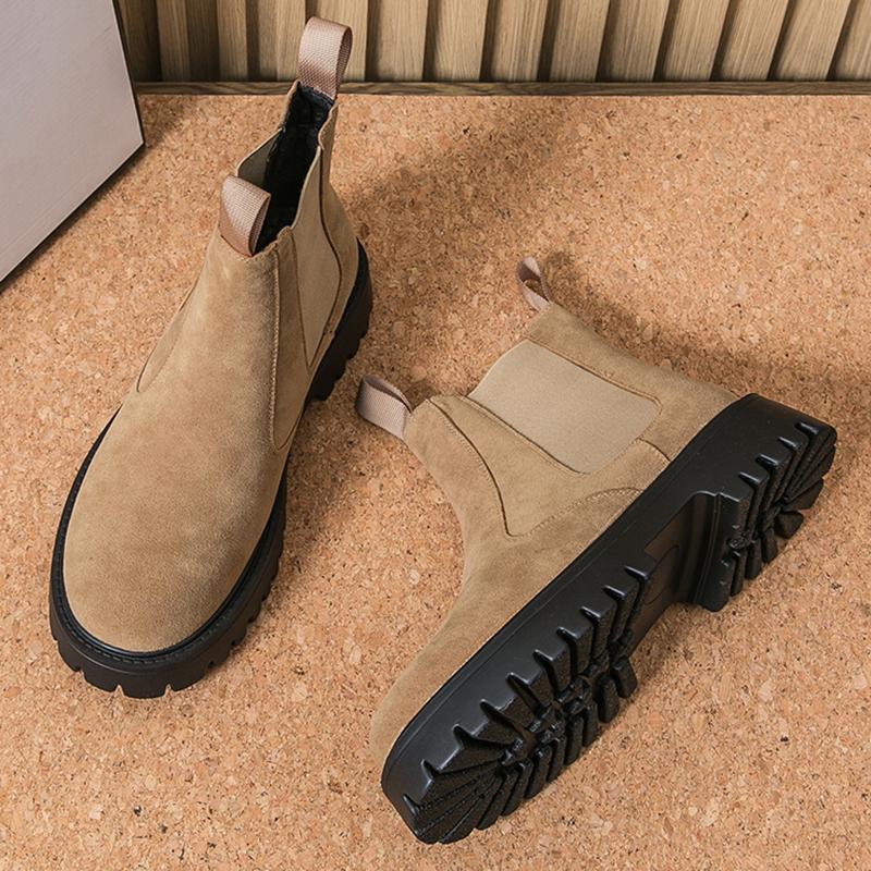 New Lightweight Thick-soled Pointed Suede Leather Brown Shoes For Men Casual Fashion Brand Designer High-top Chelsea Ankle Boots