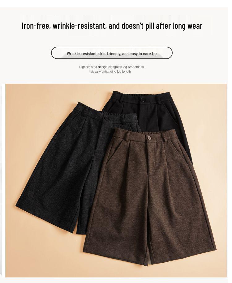 High-Waisted Women's Woolen Shorts - Autumn/Winter 2026, Old Money Style, Six-Point, Wide-Leg, Thick Mid-Length.