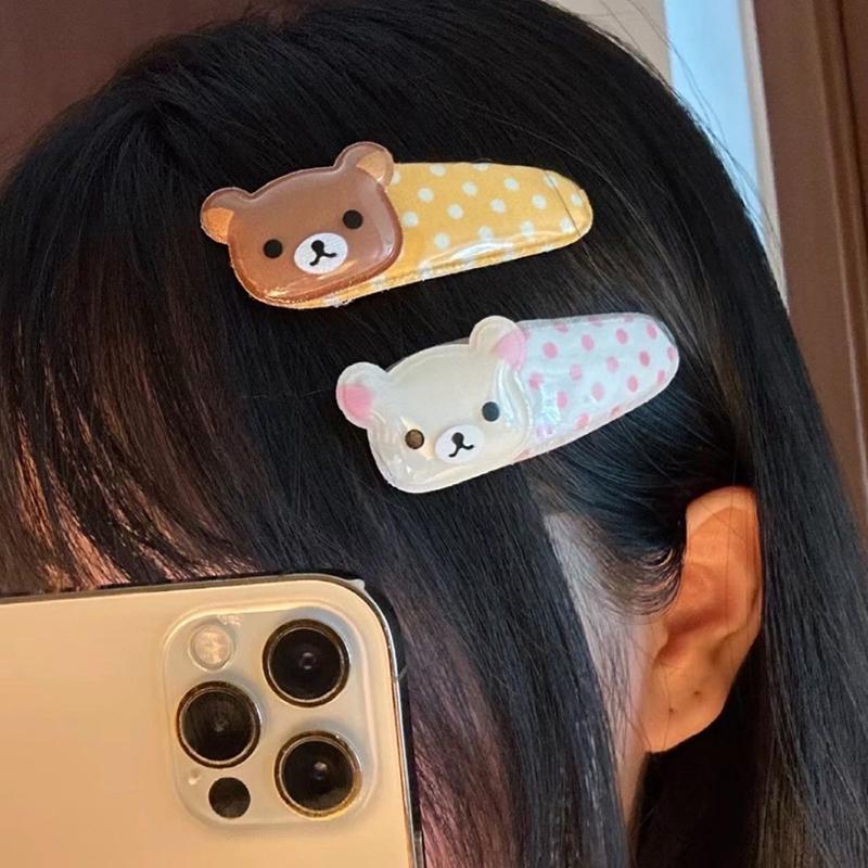 1Pc Kawaii Rilakkuma Bangs Side Clip Cartoon Cute Wave Point Bb Hair Clip Sweet Versatile Hairpin Hair Decoration Birthday Gift
