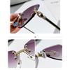 Punk Vintage Cat Eye Rimless Sunglasses UV400 Luxury Designer Unisex Hip Hop Shades with Metal Rivets
