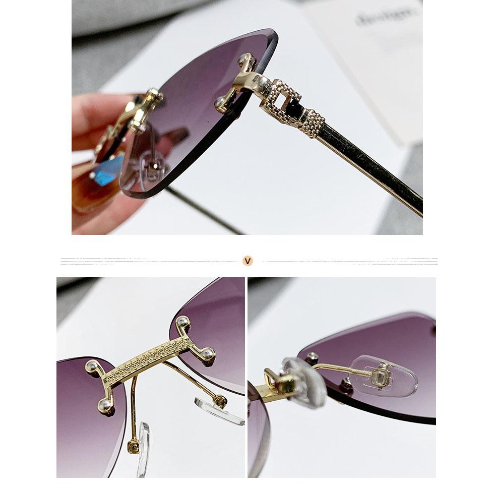 Punk Vintage Cat Eye Rimless Sunglasses UV400 Luxury Designer Unisex Hip Hop Shades with Metal Rivets