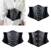 Vintage Corset Belt For Women Faux Leather Wide Waist Cincher With Stitching Detail