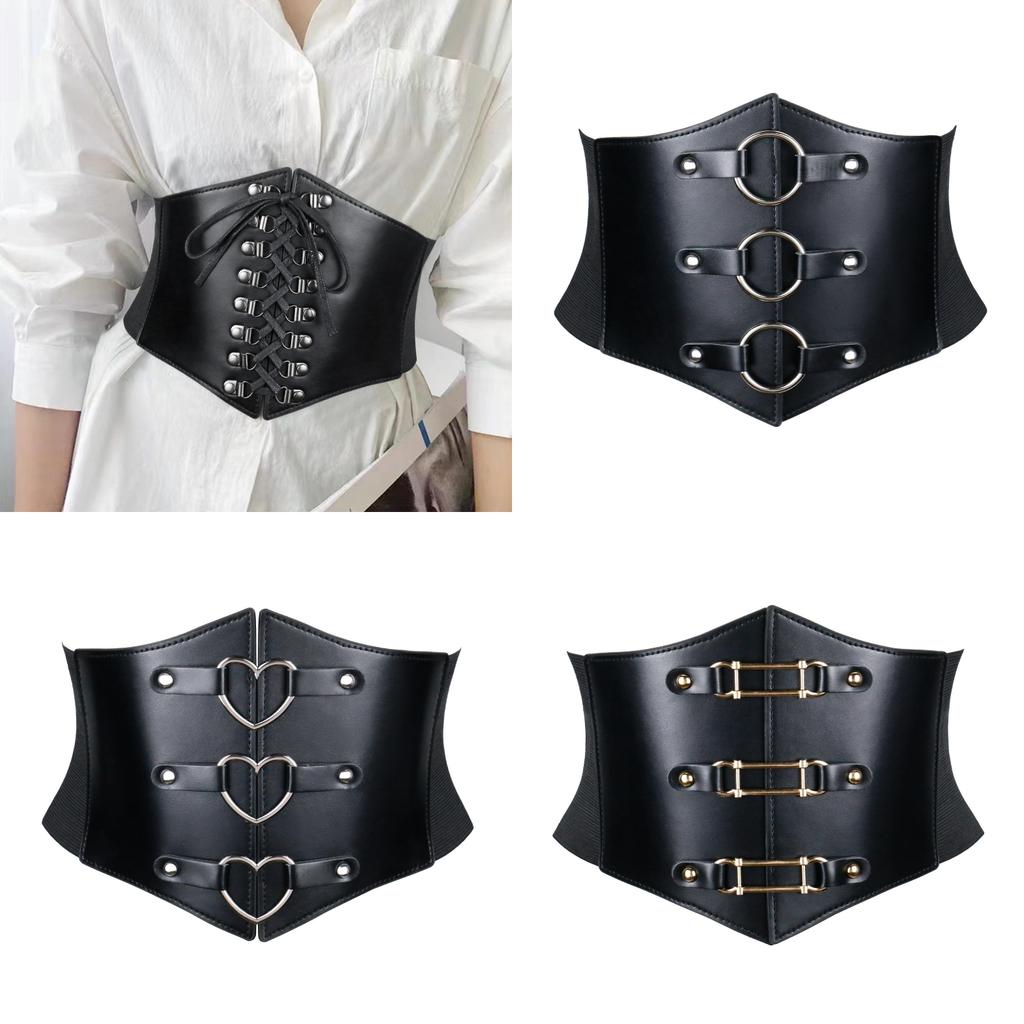 Vintage Corset Belt For Women Faux Leather Wide Waist Cincher With Stitching Detail