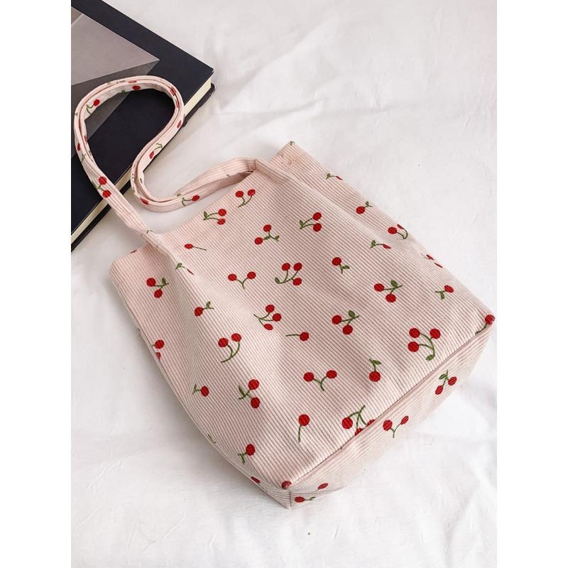 

Сумка женская новая повседневная большой вместимости красивая простая модная в стиле колледжа на плечо сумка вишня клубника вельветовая сумка