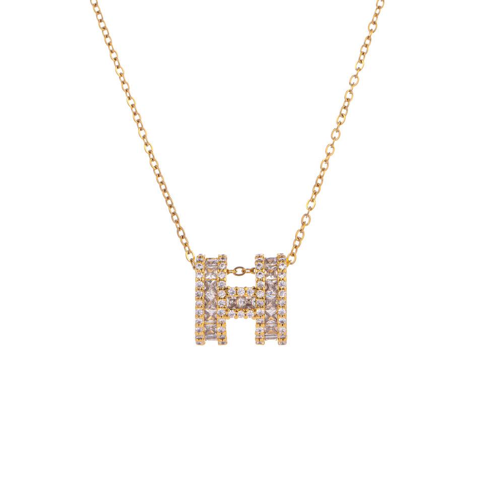 Women's Shiny Zirconia Clavicle Necklace: Fashionable Titanium Steel 'H' Pendant Bestseller