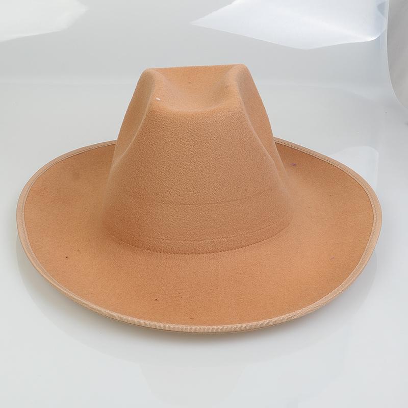 Unisex Western Cowboy Hat Wide Brim Roll‑Up Brim Double‑Top Felt Fedora Hat,10 Colors,Multiple Optional Detachable Hat Bands
