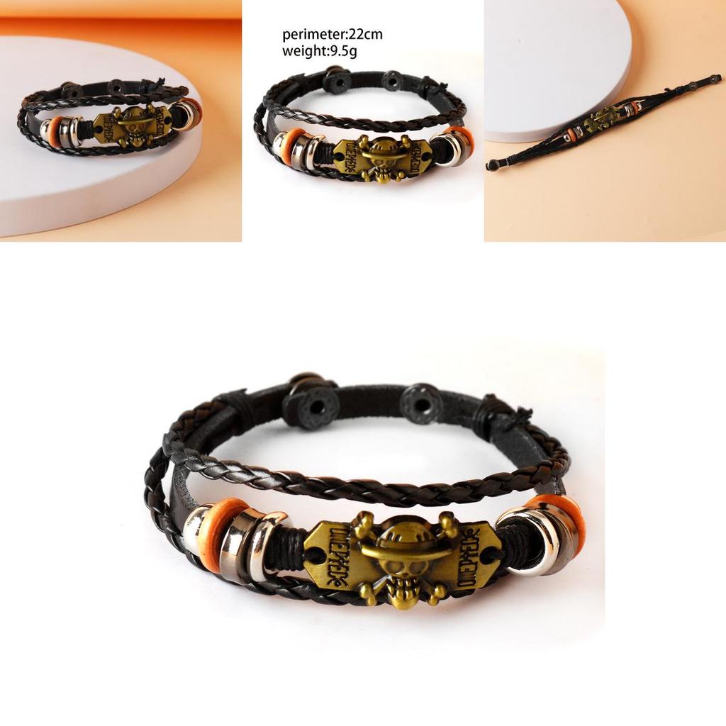 One Piece Skull Pirate Emblem Leather Handmade Alloy Wristband For Parties And Gifts