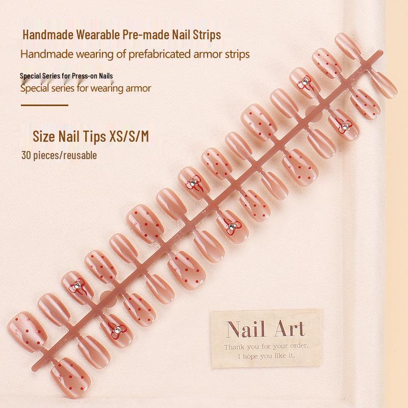 

Xiaohongshu Cat Eye Polka Dot Bowknot Wearable Nail Art Strips - Removable High-End False Nails