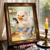 Framed Pearl Art DIY Kit with Angry Duck on Toilet Pattern 3D Sparkling Bead Canvas Painting Handmade Gift for Home Decoration Wall Decor