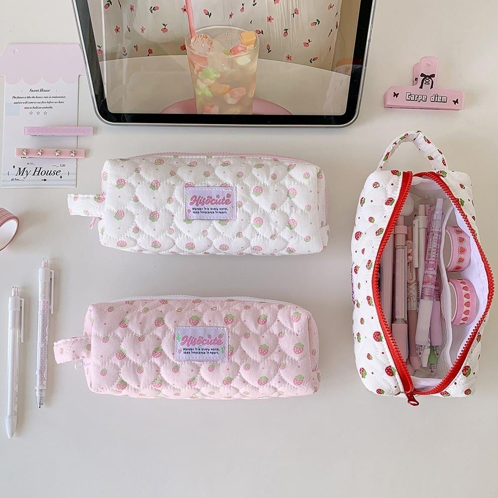 Large Capacity Pen Bag Quilted Zipper Pen Pouch Portable Pencil Case