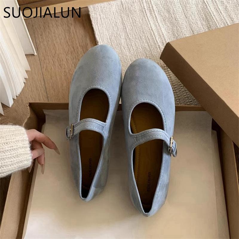 Fashion SUOJIALUN Spring New Brand Women Flat Shoes Fashion Round Toe Ladies Elegant Mary Jane Shoes Soft Flat Heel Dress Single Shoes