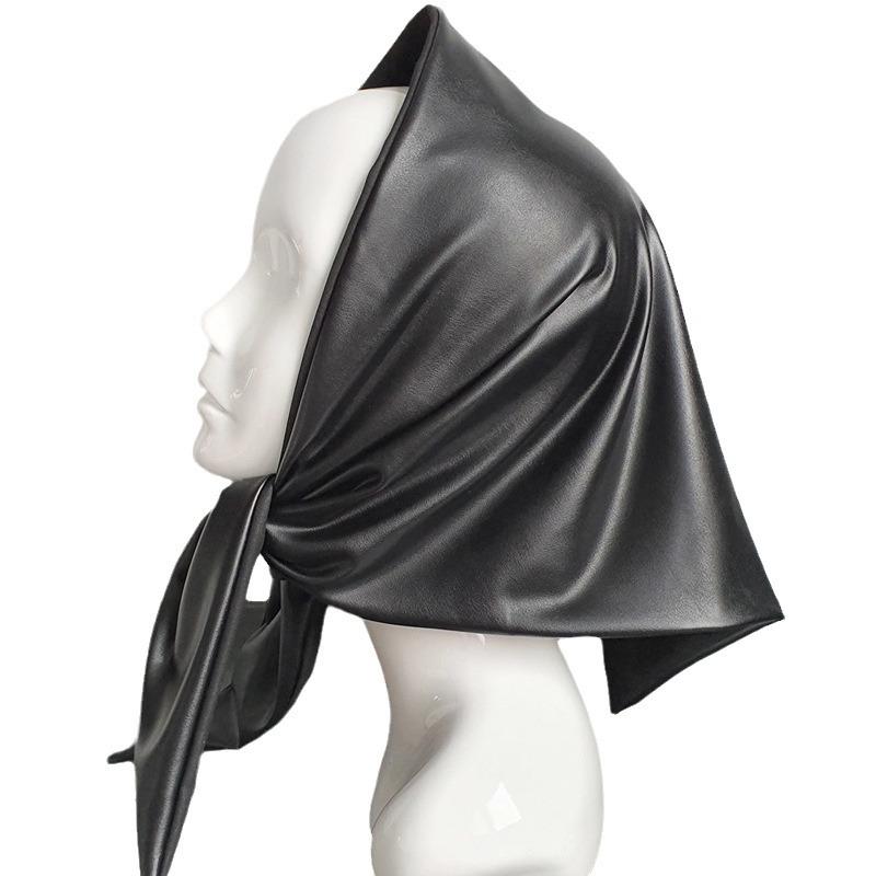 New European and American Cross border Artificial Leather Triangular Head Scarf for Men and Women, Two in One Fashionable and Ve