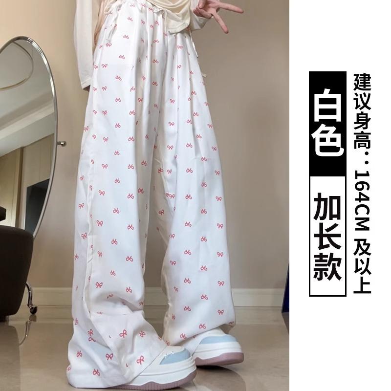 

Bow lace wide-leg pants women s summer thin new high waist drape straight small printed Yamamoto pants XL [suitable for 125-72.5kg]